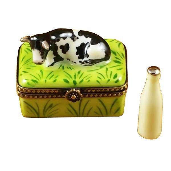 Cow Milk Bottle Limoges Box Gift, a hand-painted Limoges porcelain gift