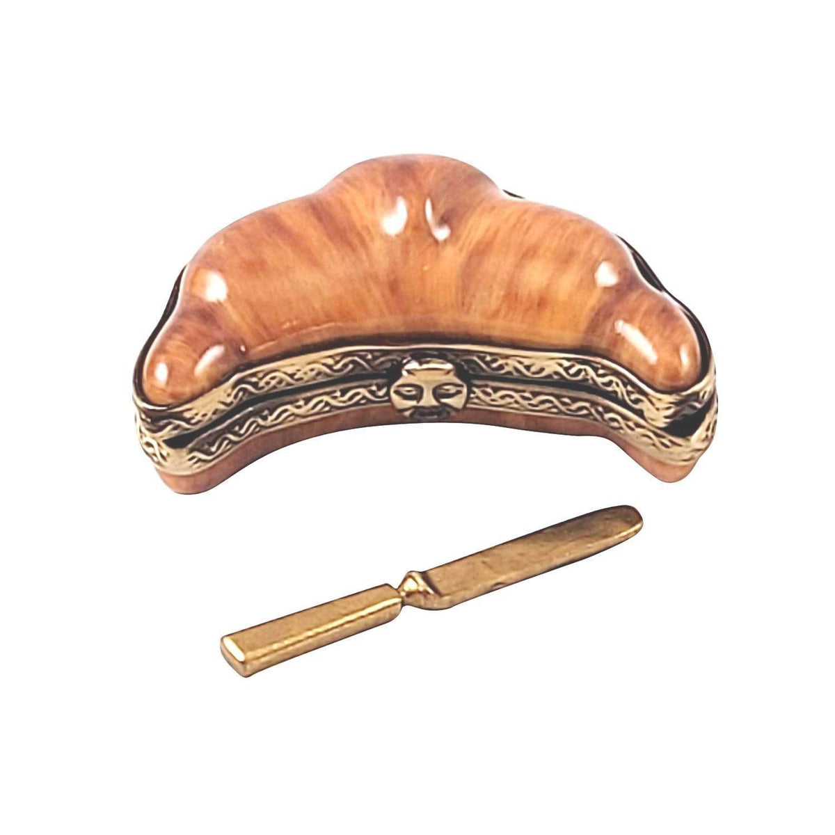 Croissant with Removable Butter Knife Limoges Box, a hand-painted Limoges porcelain gift