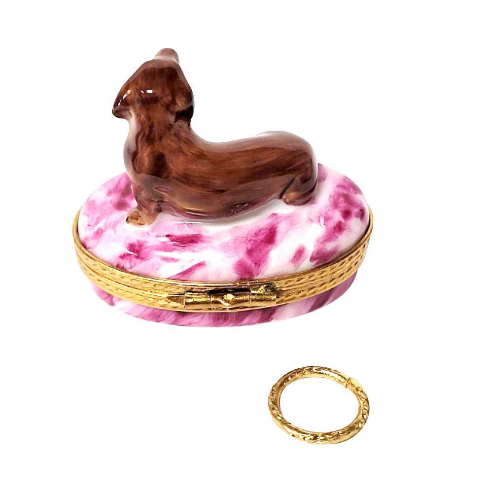 Dachshund with Removable Brass Dog Collar Limoges Box, view 4