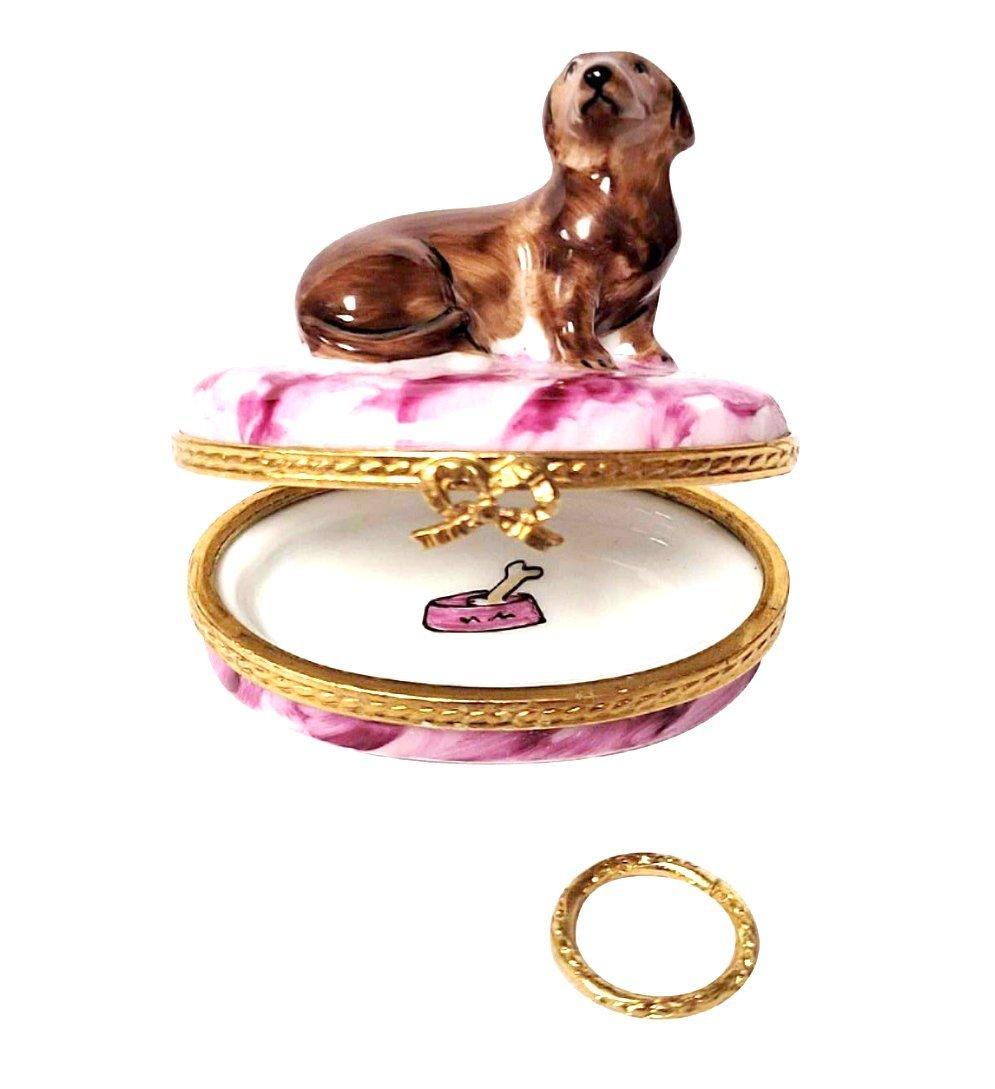 Dachshund with Removable Brass Dog Collar Limoges Box, view 3