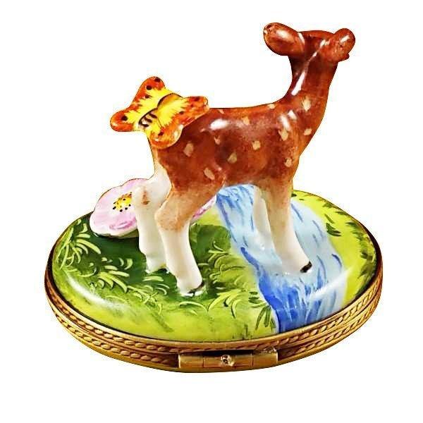 Deer Butterfly Flowers Limoges Box, view 3