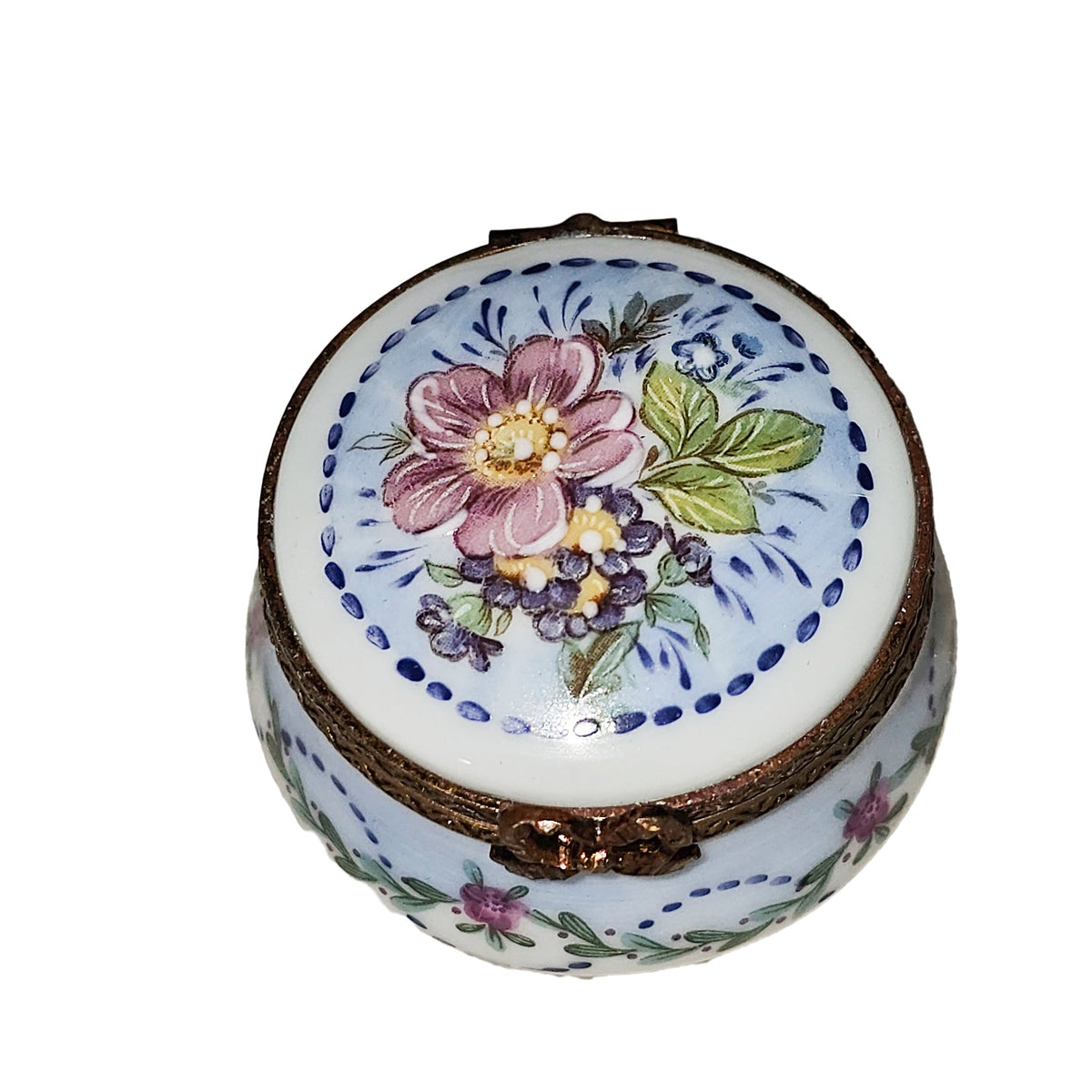 Rounded Box with Light Blue Pink Flowers, view 3