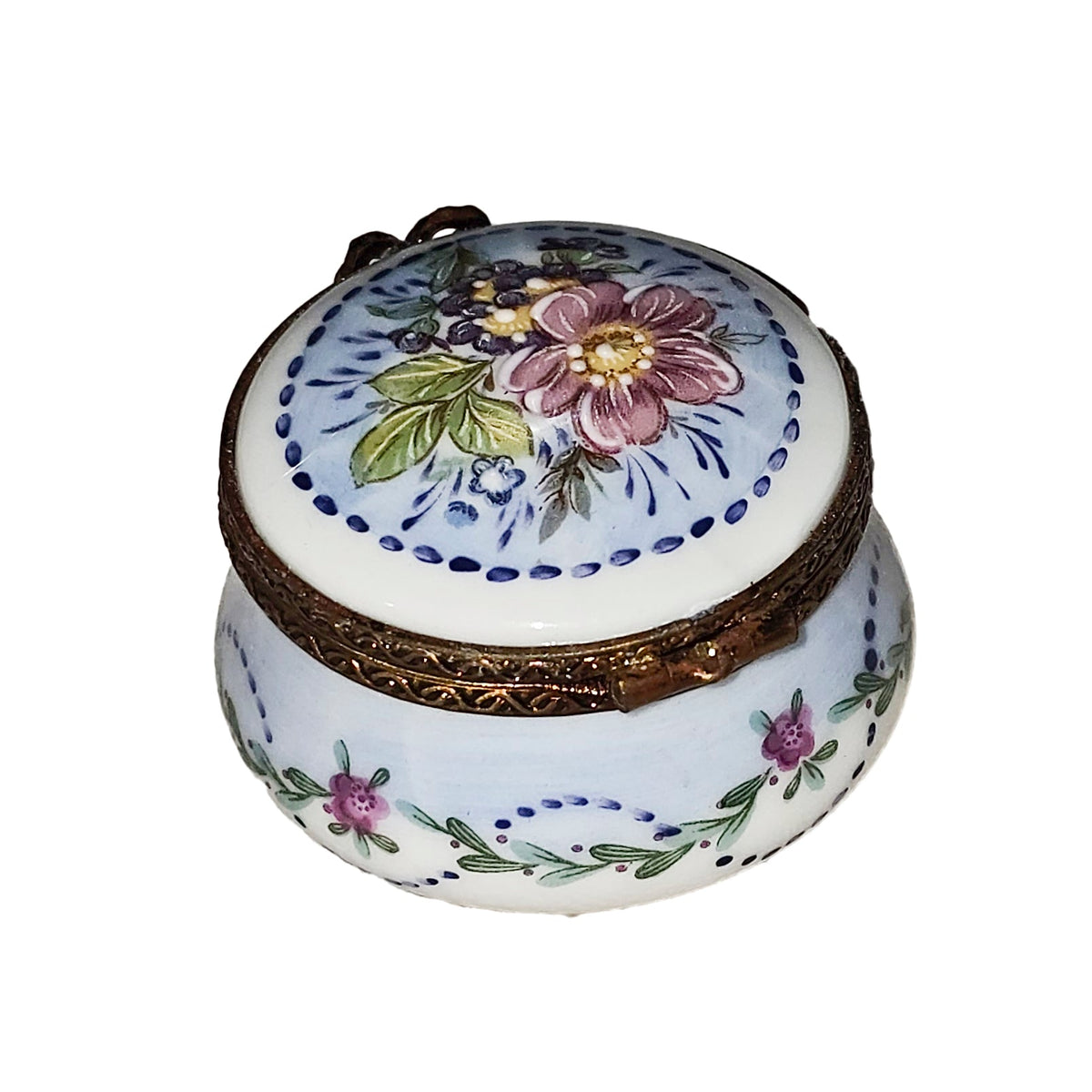 Rounded Box with Light Blue Pink Flowers, view 4