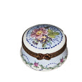 Rounded Box with Light Blue Pink Flowers, a hand-painted Limoges porcelain gift