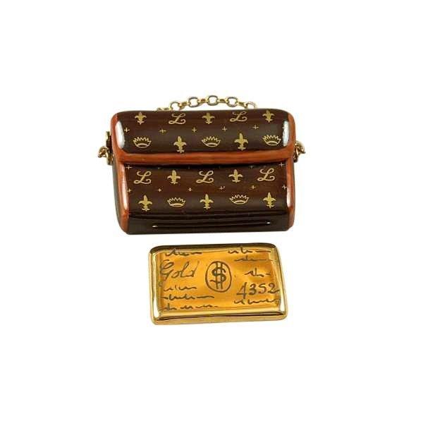Designer Clutch Purse with Credit Card Limoges Box, a hand-painted Limoges porcelain gift