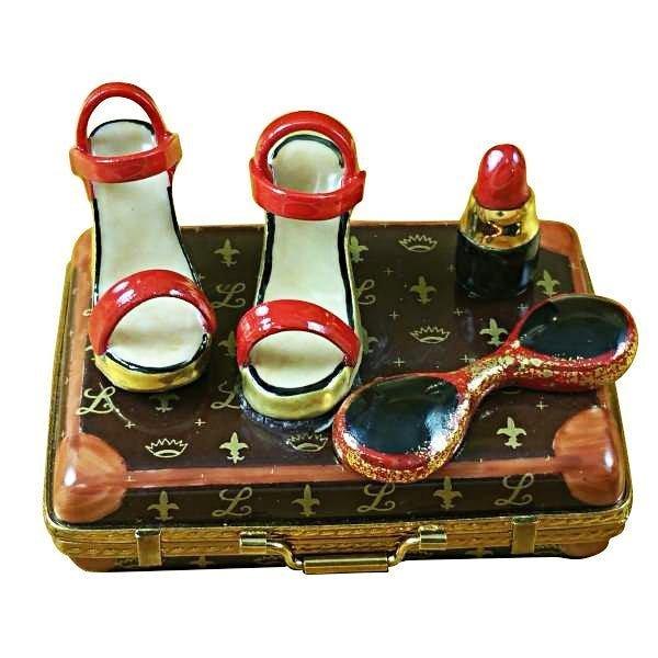 Designer LV Case with Accessories Limoges Box for Collectors, a hand-painted Limoges porcelain gift