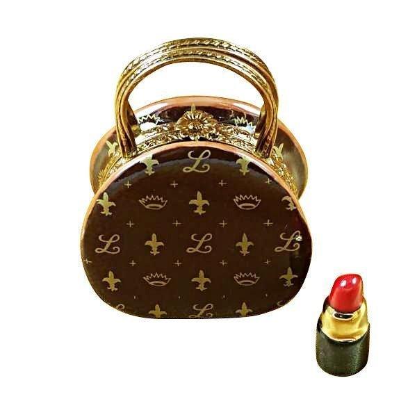 Designer Purse Lipstick Limoges Box for Collectors, a hand-painted Limoges porcelain gift