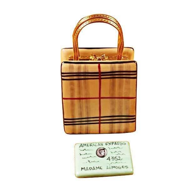 Designer Shopping Bag with Credit Card Limoges Box, a hand-painted Limoges porcelain gift