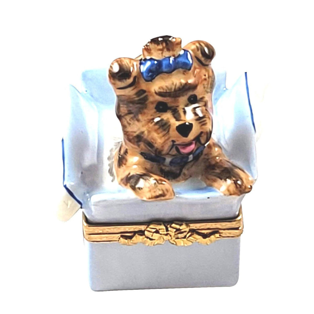Dog Terrier in Present Limoges Box, a hand-painted Limoges porcelain gift
