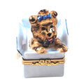 Dog Terrier in Present Limoges Box, a hand-painted Limoges porcelain gift