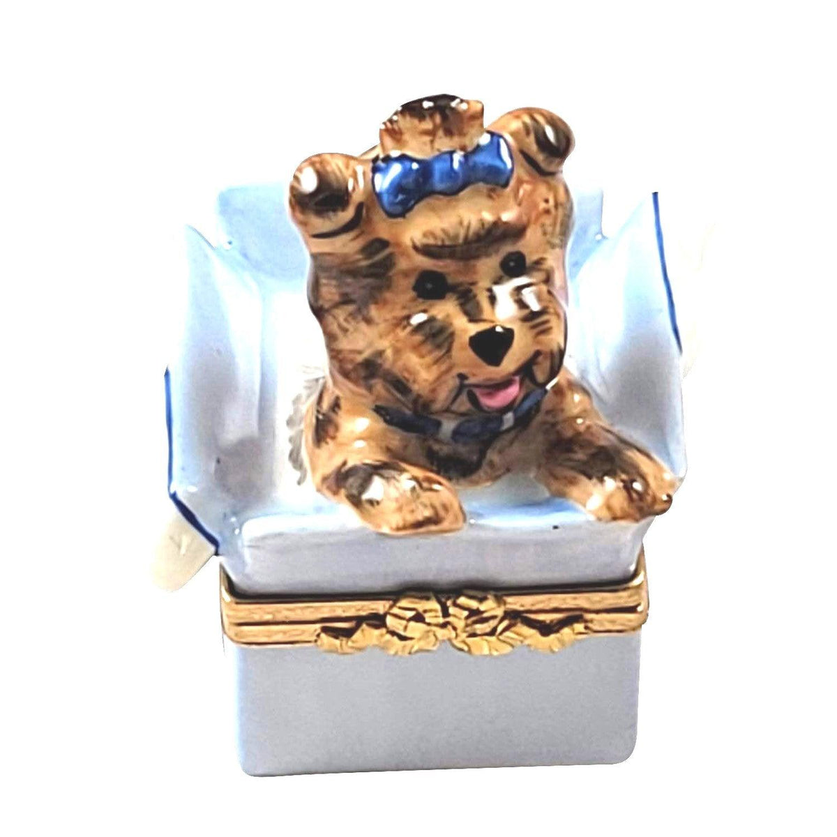 Dog Terrier in Present Limoges Box, a hand-painted Limoges porcelain gift