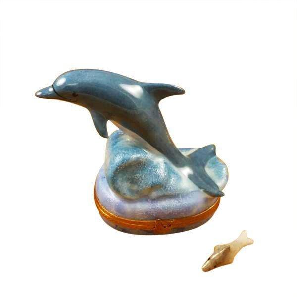 Dolphin with Baby Limoges Box for Animal Lovers, a hand-painted Limoges porcelain gift