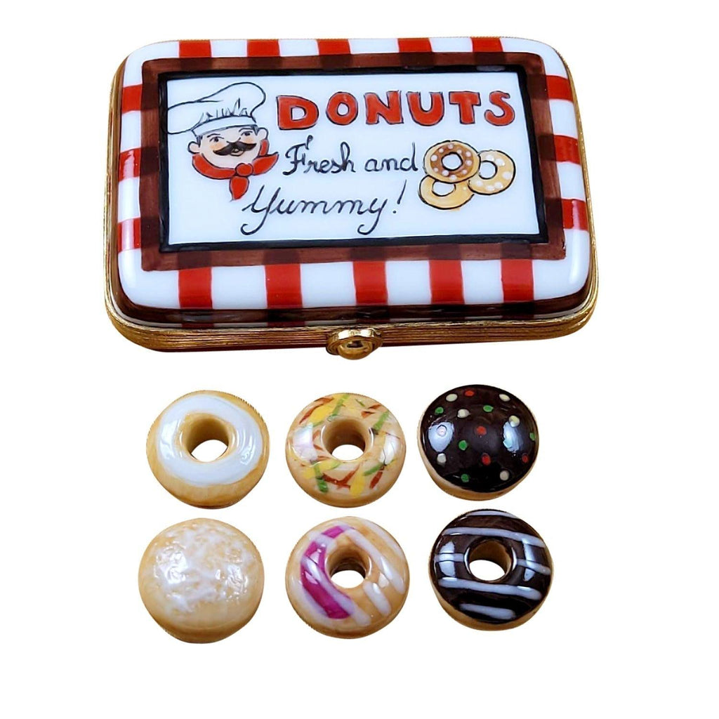 Donut Box with Six Donuts Limoges Box!, a hand-painted Limoges porcelain gift