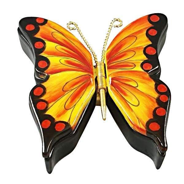 Double Hinged Monarch Butterfly Limoges Box for Collectors, a hand-painted Limoges porcelain gift