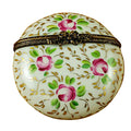 Round Box with Gold and Pink Flowers Limoges Trinket Box, a hand-painted Limoges porcelain gift