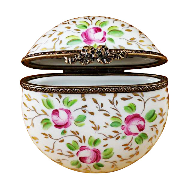 Round Box with Gold and Pink Flowers Limoges Trinket Box, view 2