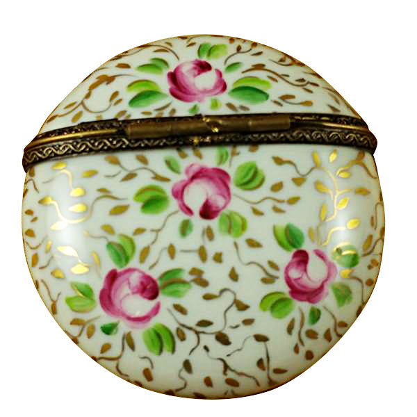 Round Box with Gold and Pink Flowers Limoges Trinket Box, view 3