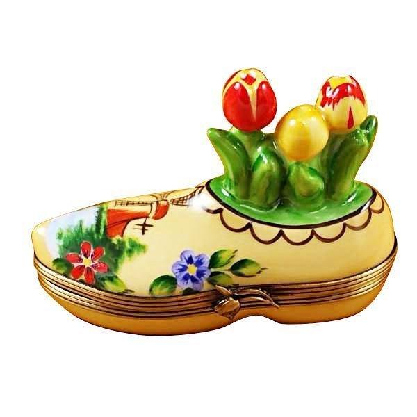 Dutch Clog with Tulips Limoges Box, a hand-painted Limoges porcelain gift