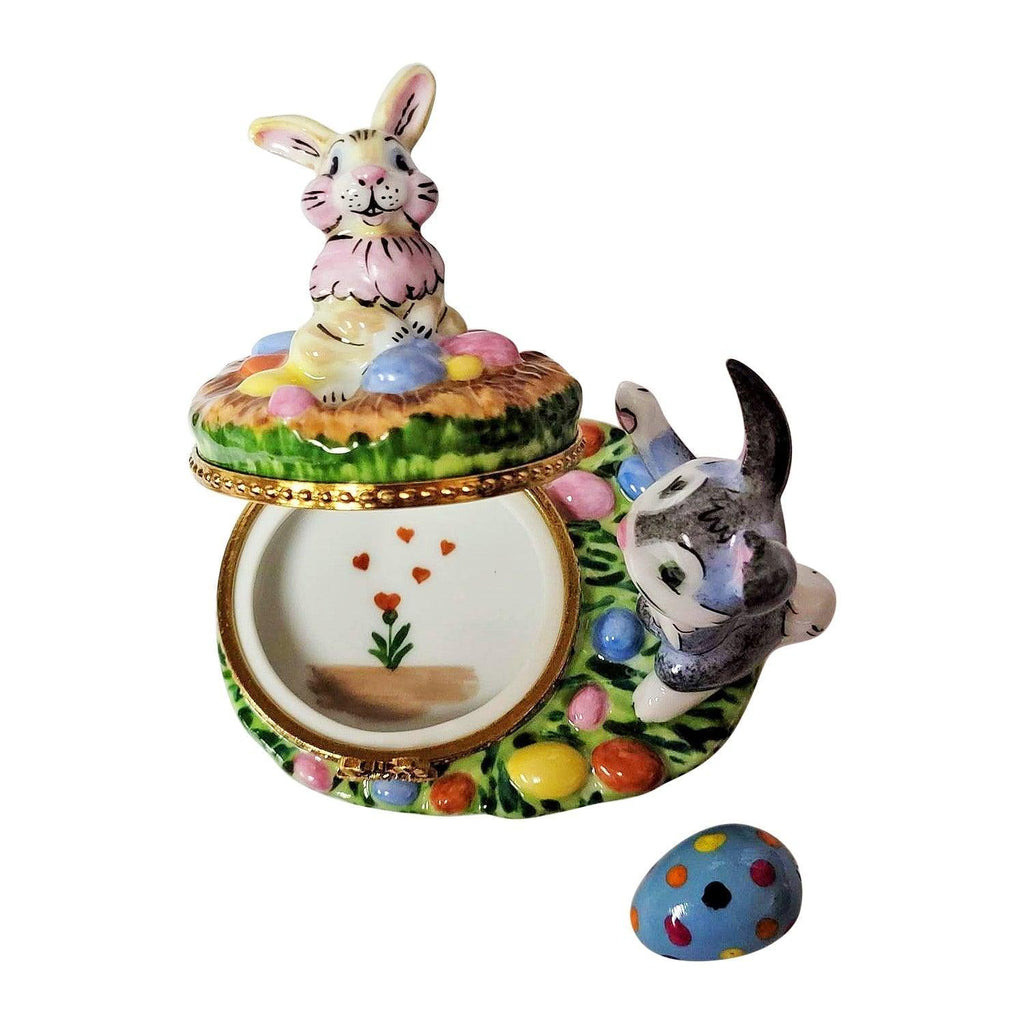 Easter Bunnies with Limoges Porcelain Eggs Limoges Box, view 2