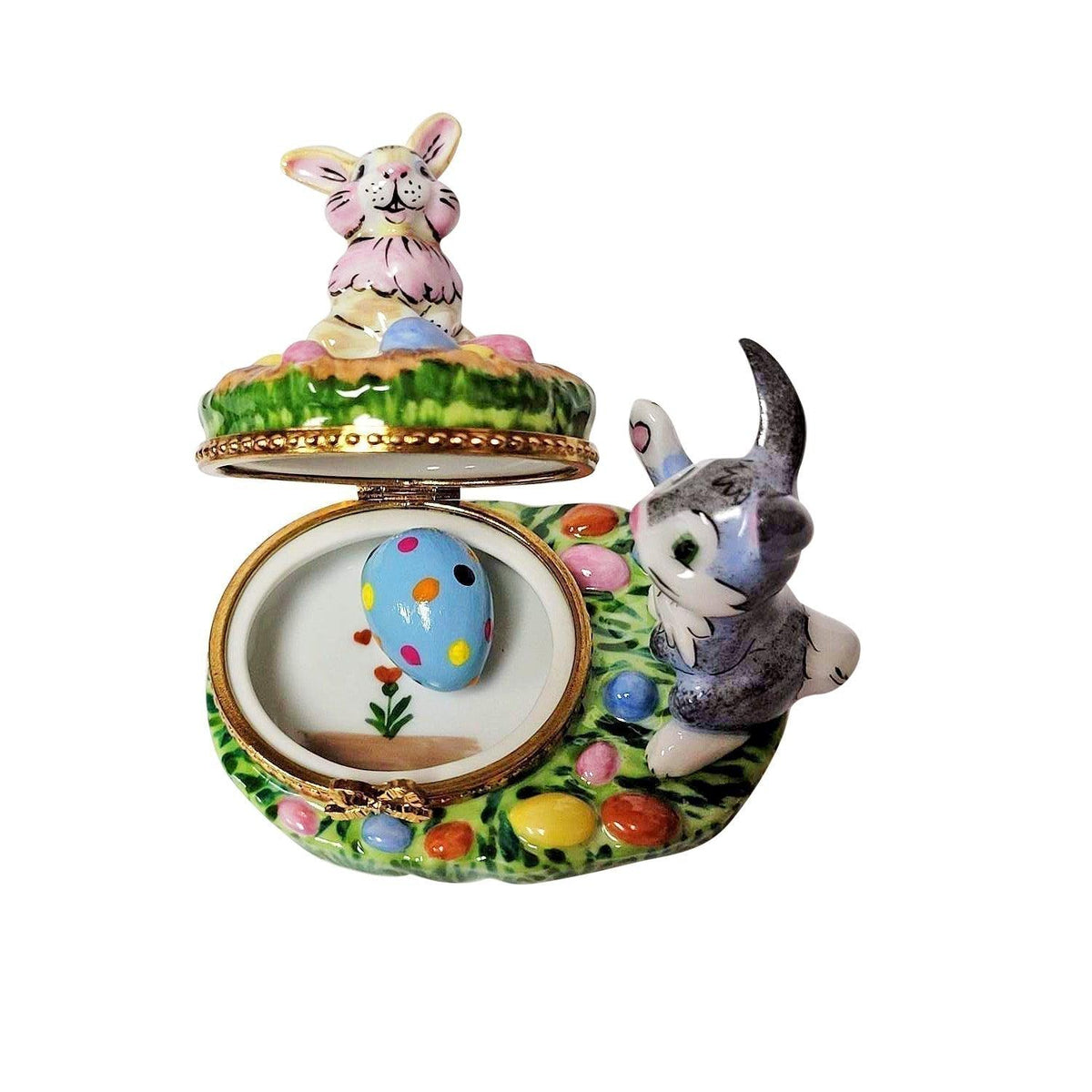 Easter Bunnies with Limoges Porcelain Eggs Limoges Box, view 3