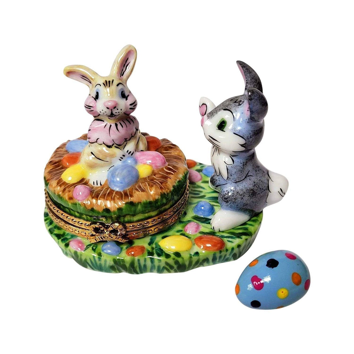 Easter Bunnies with Limoges Porcelain Eggs Limoges Box, a hand-painted Limoges porcelain gift