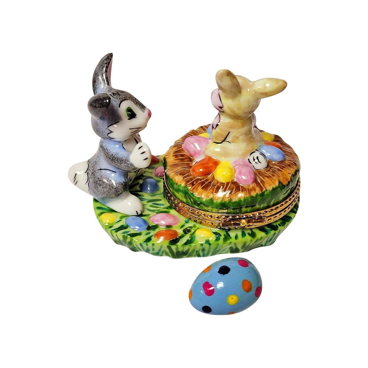 Easter Bunnies with Limoges Porcelain Eggs Limoges Box, view 5
