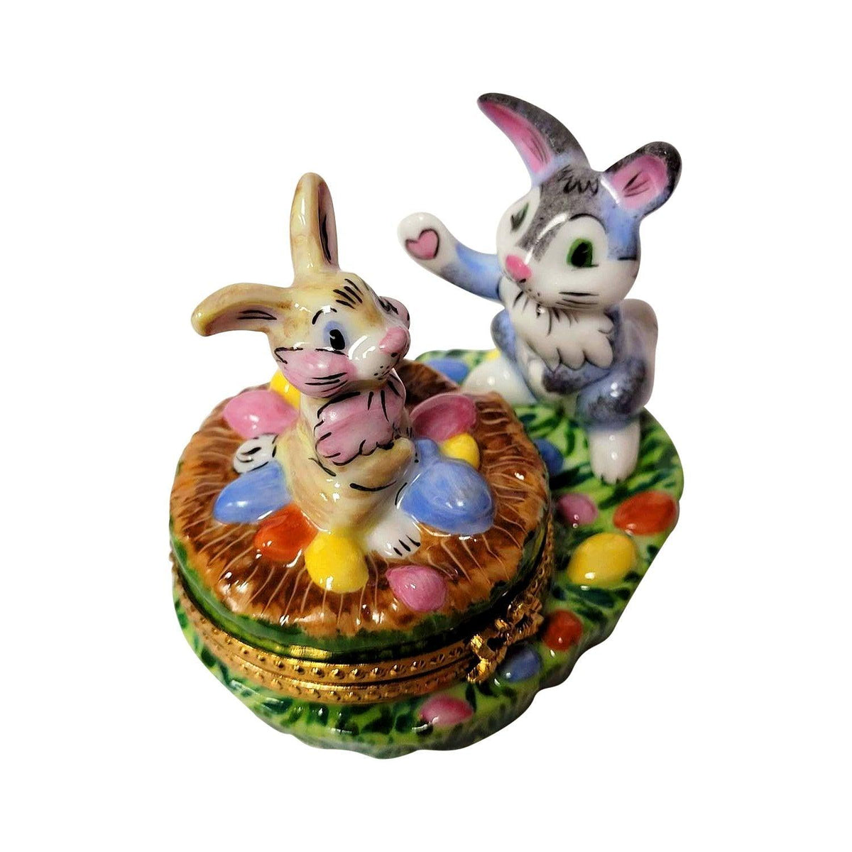 Easter Bunnies with Limoges Porcelain Eggs Limoges Box, view 4