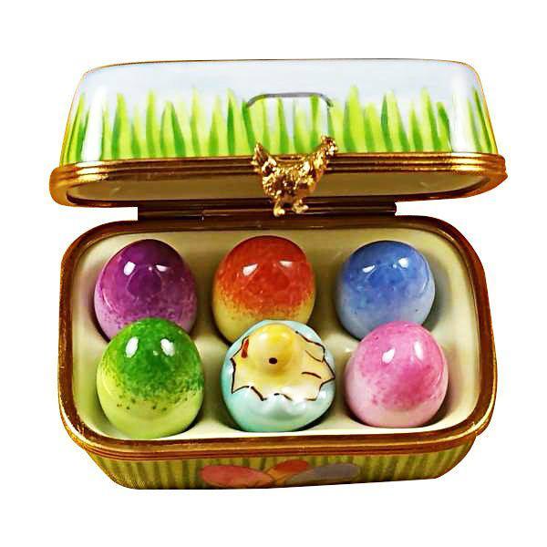 Easter Egg w Eggs Limoges Box USA, a hand-painted Limoges porcelain gift