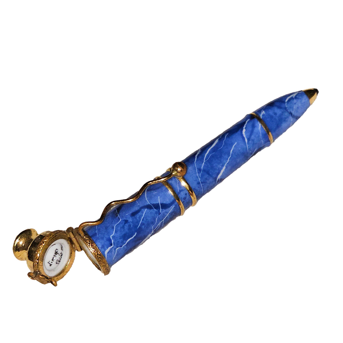 Blue Marble Pen Limoges Box Porcelain Figurine Gift, view 2