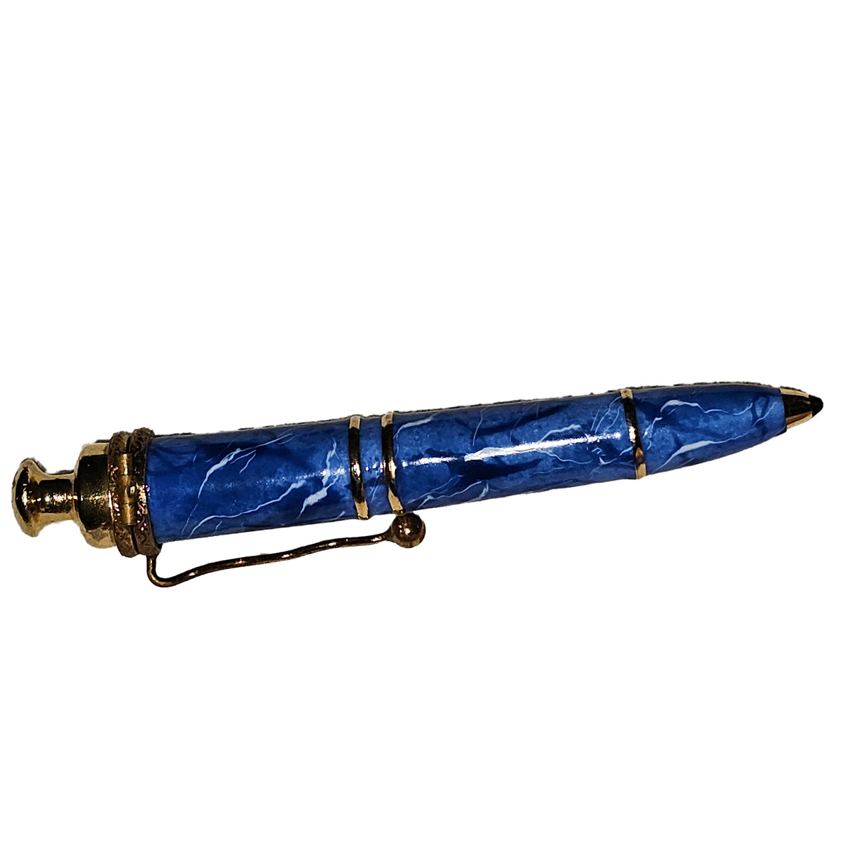 Blue Marble Pen Limoges Box Porcelain Figurine Gift, view 3