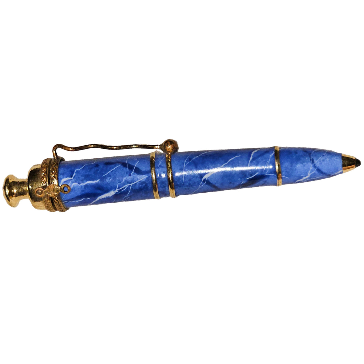 Blue Marble Pen Limoges Box Porcelain Figurine Gift, a hand-painted Limoges porcelain gift