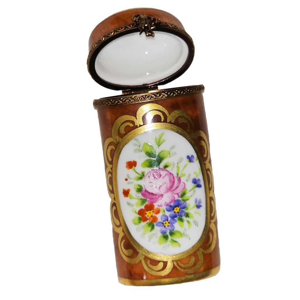 Brown Tall w Flowers Round Box for Home Decor Limoges, view 2