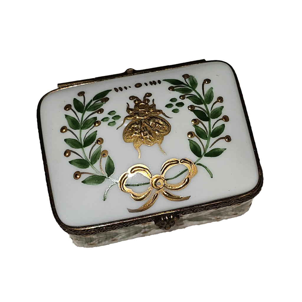 White with Green Leaves Rectangle Limoges Box for Collectors, view 4