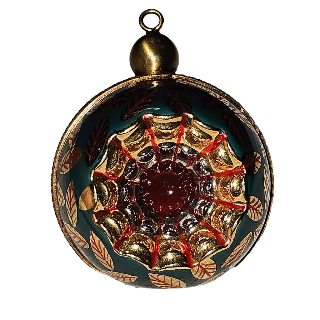 Hanging Green Ornament with Elegant Leaf Christmas Design, a hand-painted Limoges porcelain gift