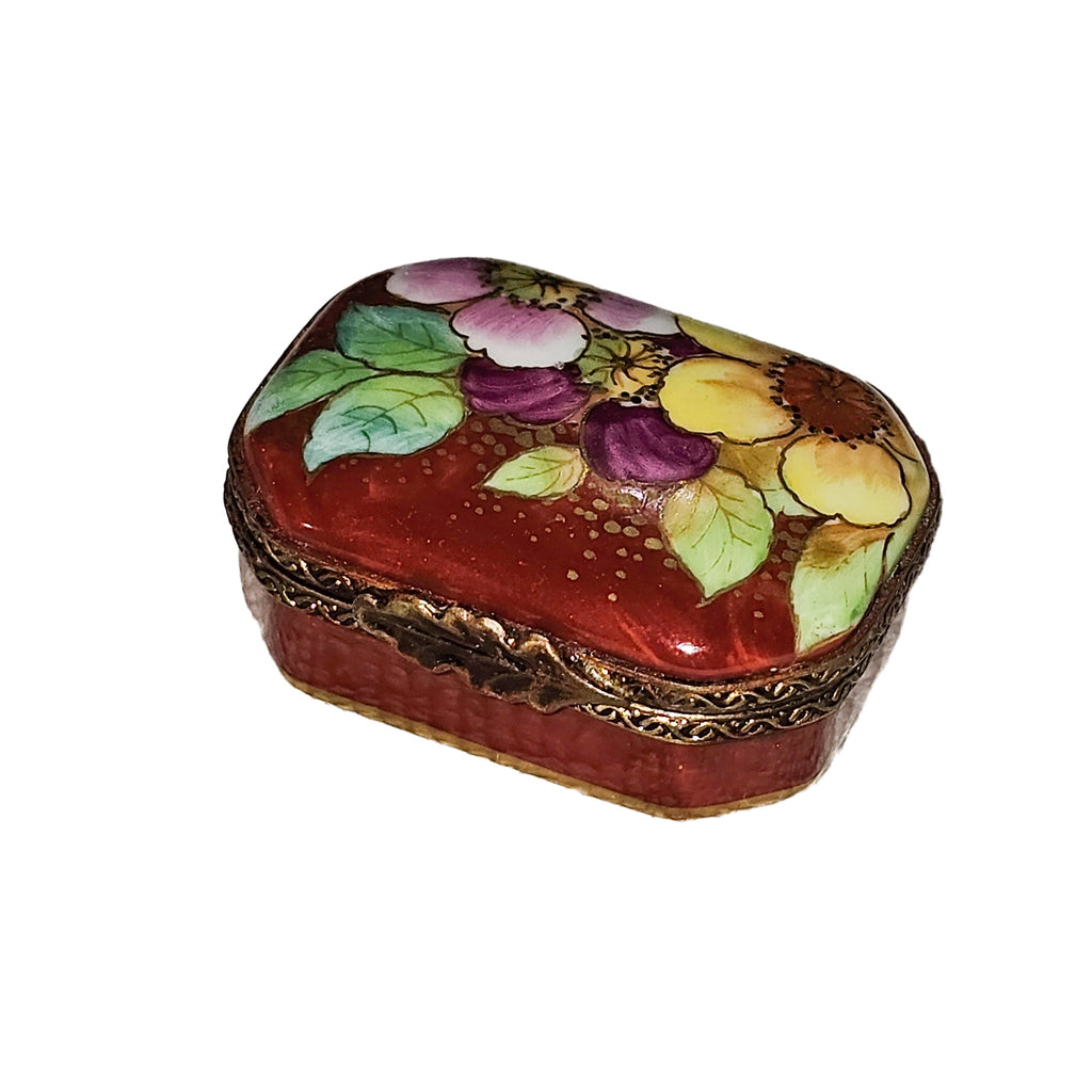 Small Red Rectangle w Flowers Limoges Box, view 3
