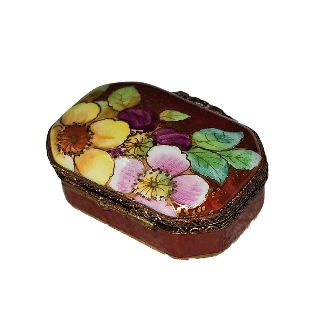 Small Red Rectangle w Flowers Limoges Box, view 4