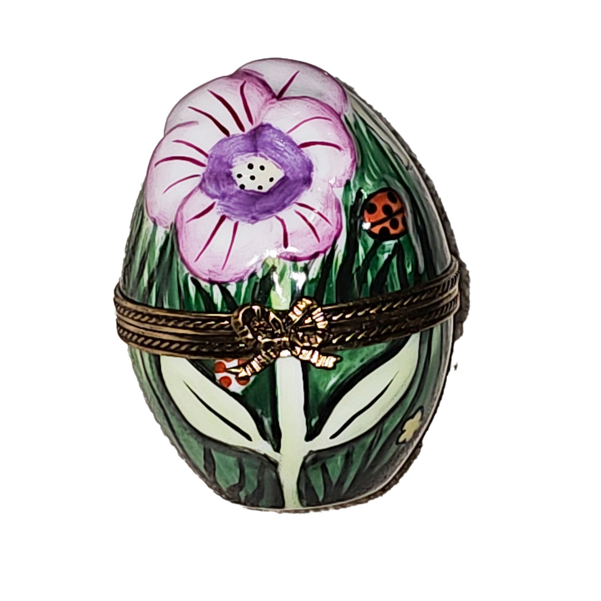 Painted Egg w/ Embossed Pink Flower Limoges Box Collectible, a hand-painted Limoges porcelain gift