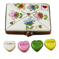 Envelope with Conversation Hearts Limoges Porcelain Art Object, a hand-painted Limoges porcelain gift