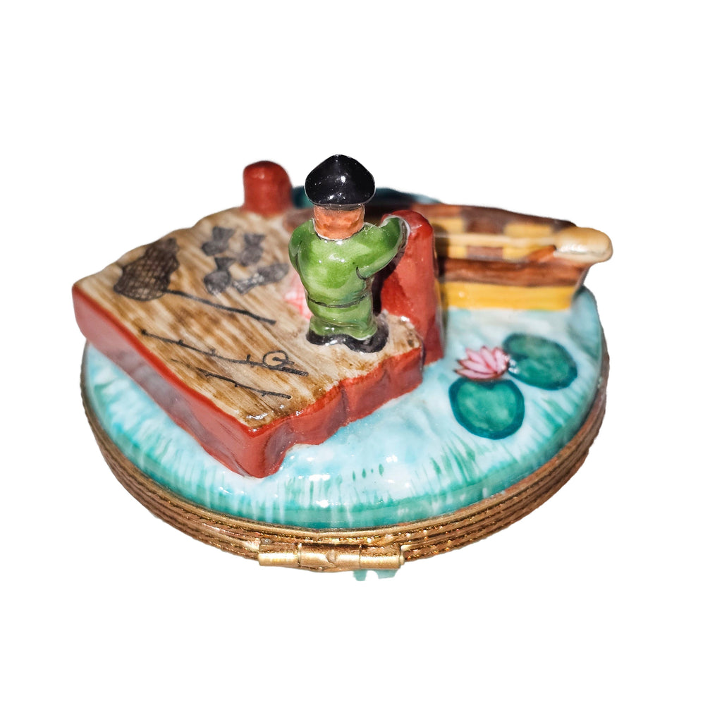 Fisherman on Boat and Dock Limoges Box, view 4