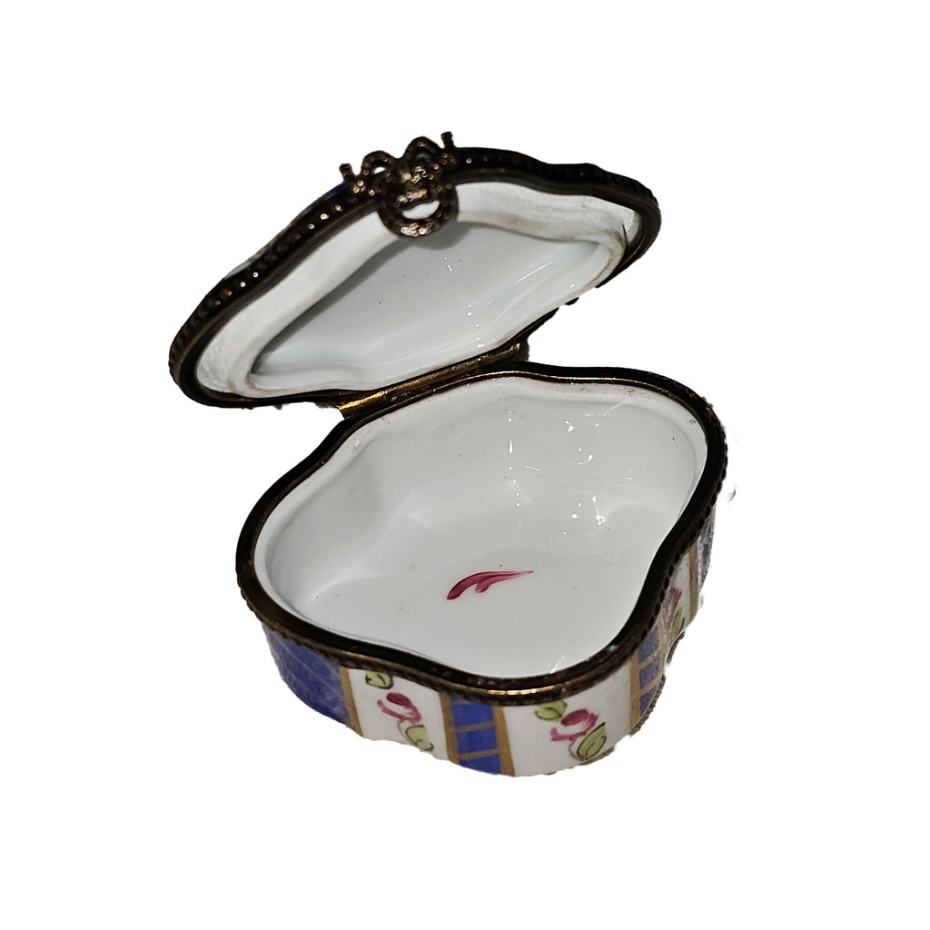 Stendhal Scalloped Dark Blue Stripes w Flowers Limoges Box, view 2