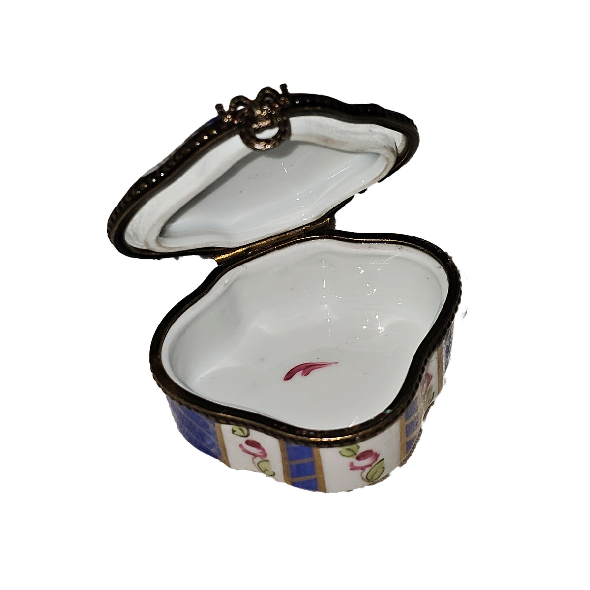 Stendhal Scalloped Dark Blue Stripes w Flowers Limoges Box, view 2