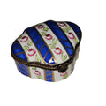 Stendhal Scalloped Dark Blue Stripes w Flowers Limoges Box, a hand-painted Limoges porcelain gift