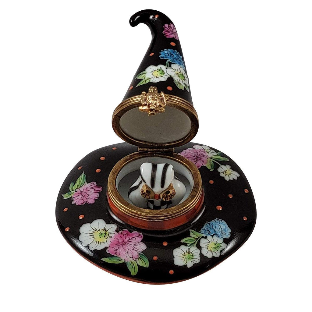 Floral Witch Hat with Removable Owl Limoges Box Collectible, view 2