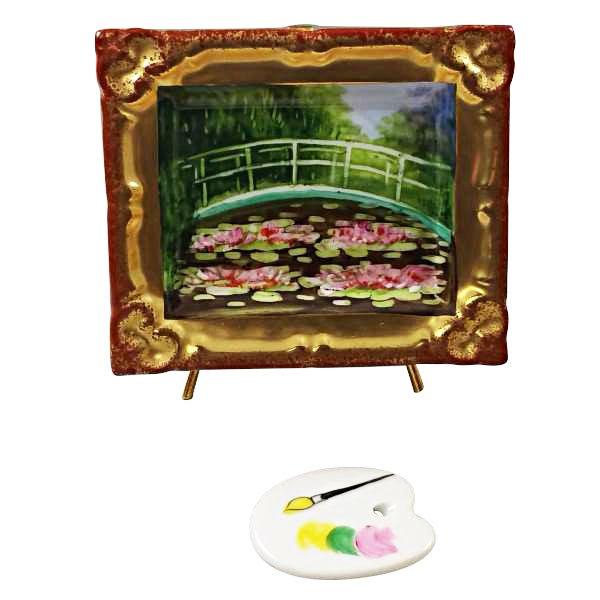 Framed Monet Japanese Footbridge Limoges Box with Palette, a hand-painted Limoges porcelain gift