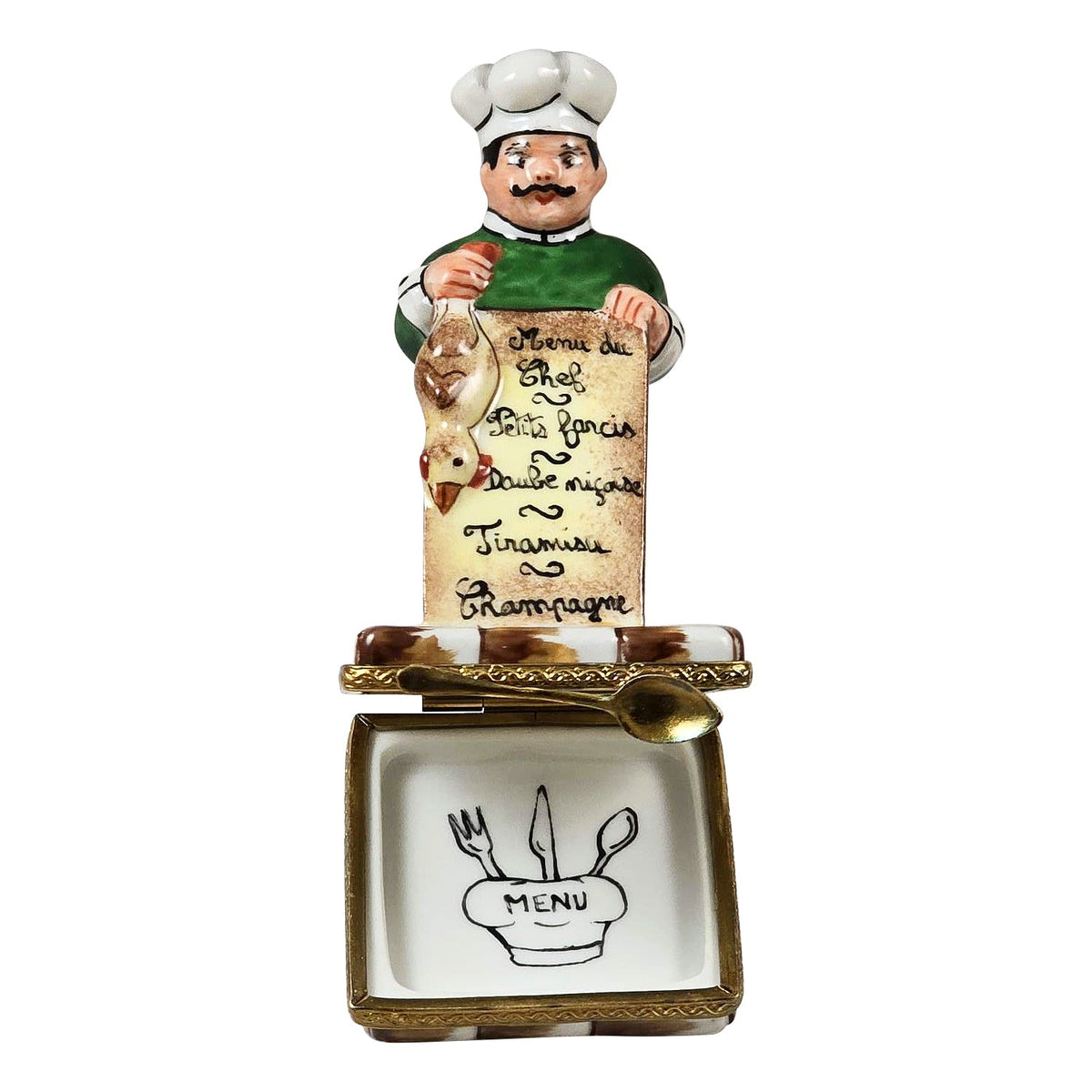 French Chef Holding Fish Menu Limoges Box, view 2