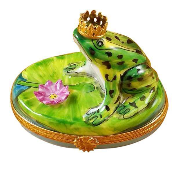Frog With Crown Limoges Box for Whimsical Collectors, a hand-painted Limoges porcelain gift