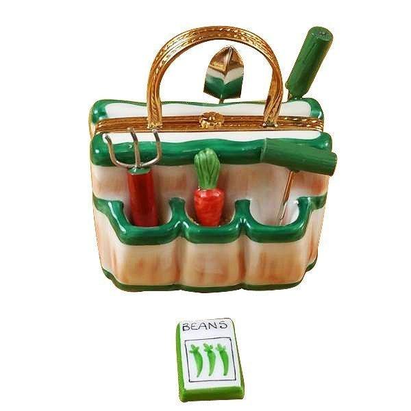 Gardening Bag with Tools Limoges Box, a hand-painted Limoges porcelain gift