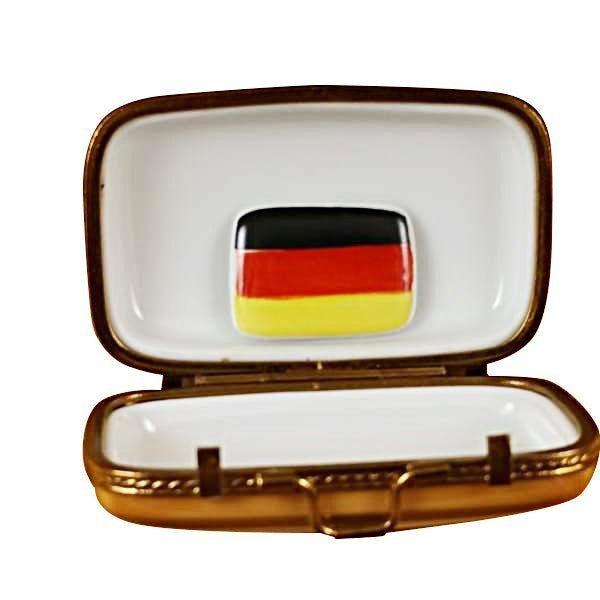 German Travel Suitcase with Flag Limoges Box for Collectors, view 2