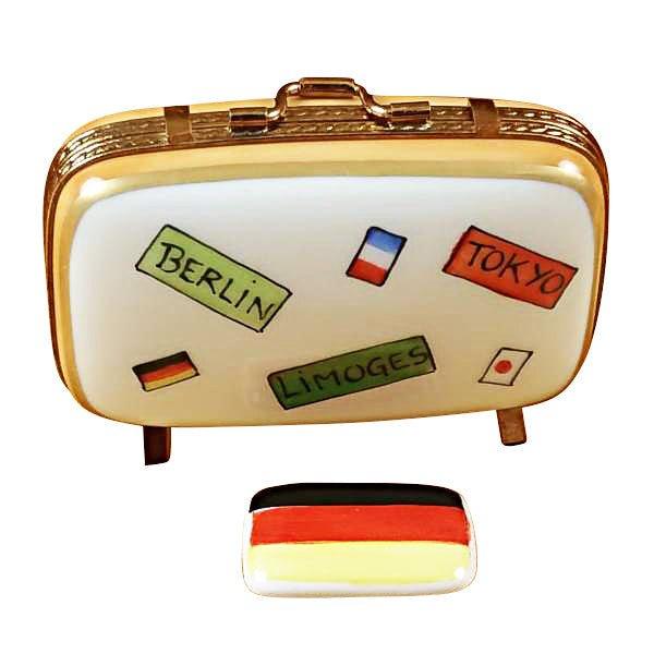 German Travel Suitcase with Flag Limoges Box for Collectors, view 3