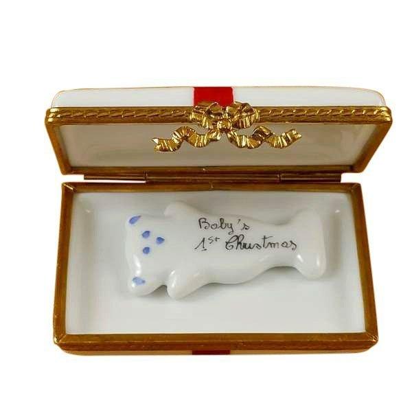 Baby's First Christmas Blue Limoges Gift Box with Red Bow, view 2